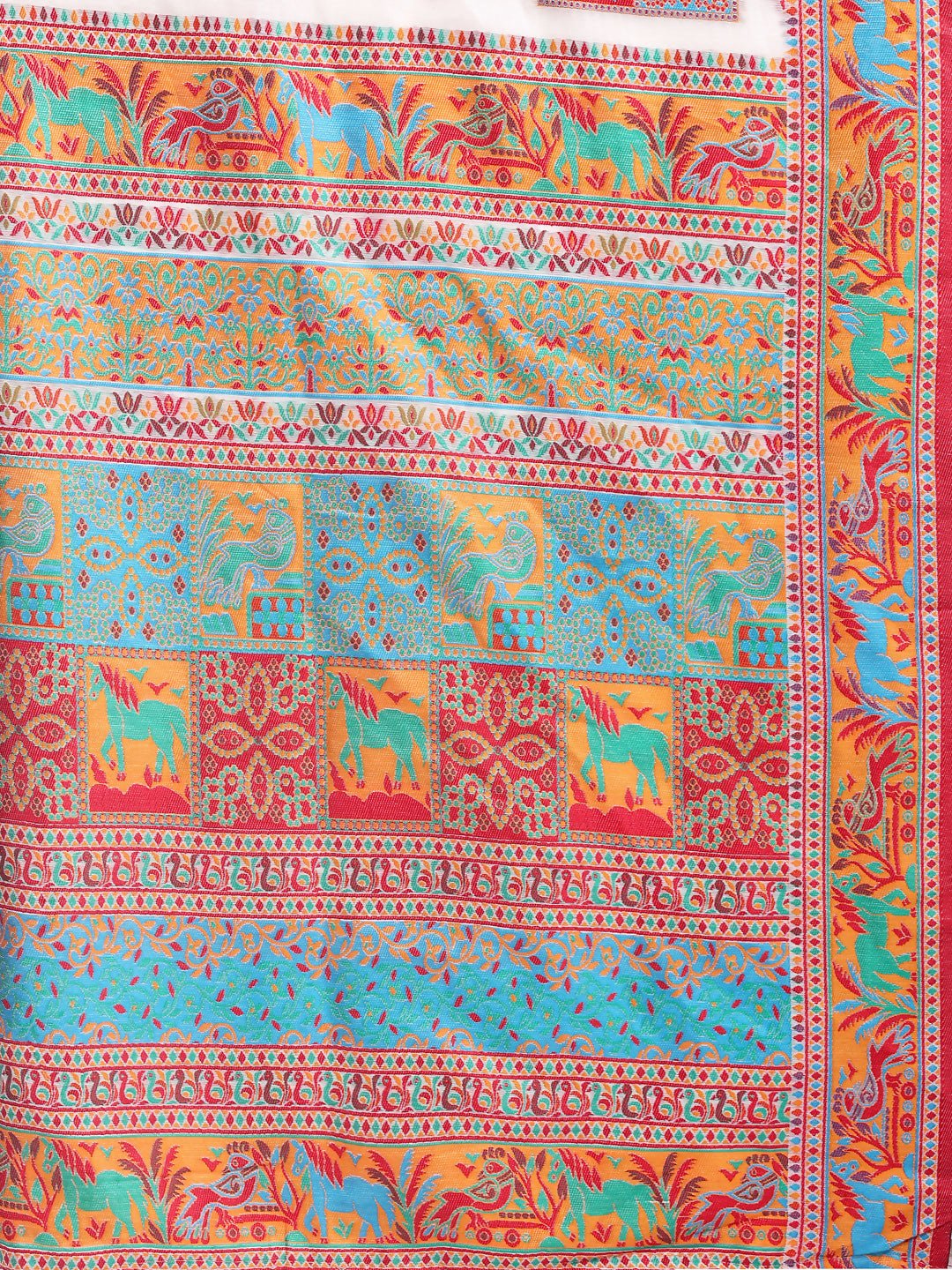 White Linen Cotton Saree with Matching Blouse Piece - Elegant Ethnic