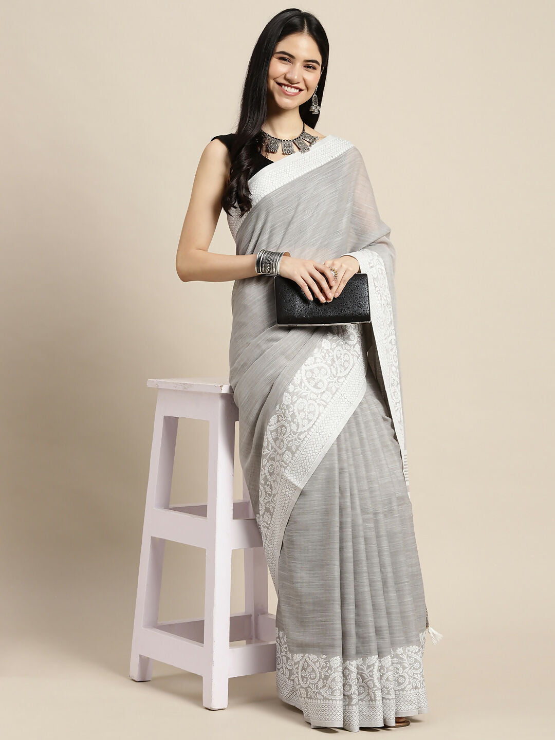 Shree Shyam Fashion Linen Grey Saree