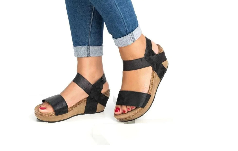 Women's Comfortable Wedge Sandals with Cork Look Midsole - Image 40