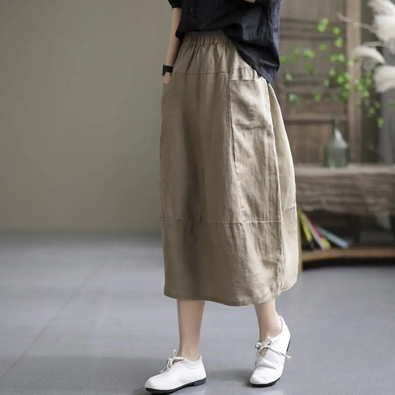 Casual Loose Retro Linen Skirt for Women