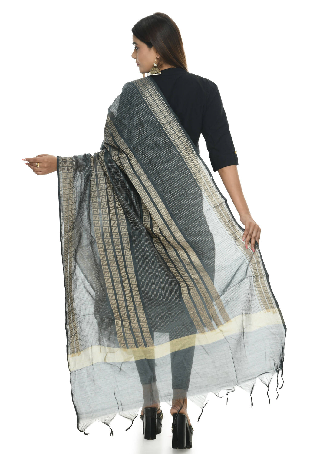 Grey Handloom Cotton Dupatta for Women - Versatile Ethnic Accessory