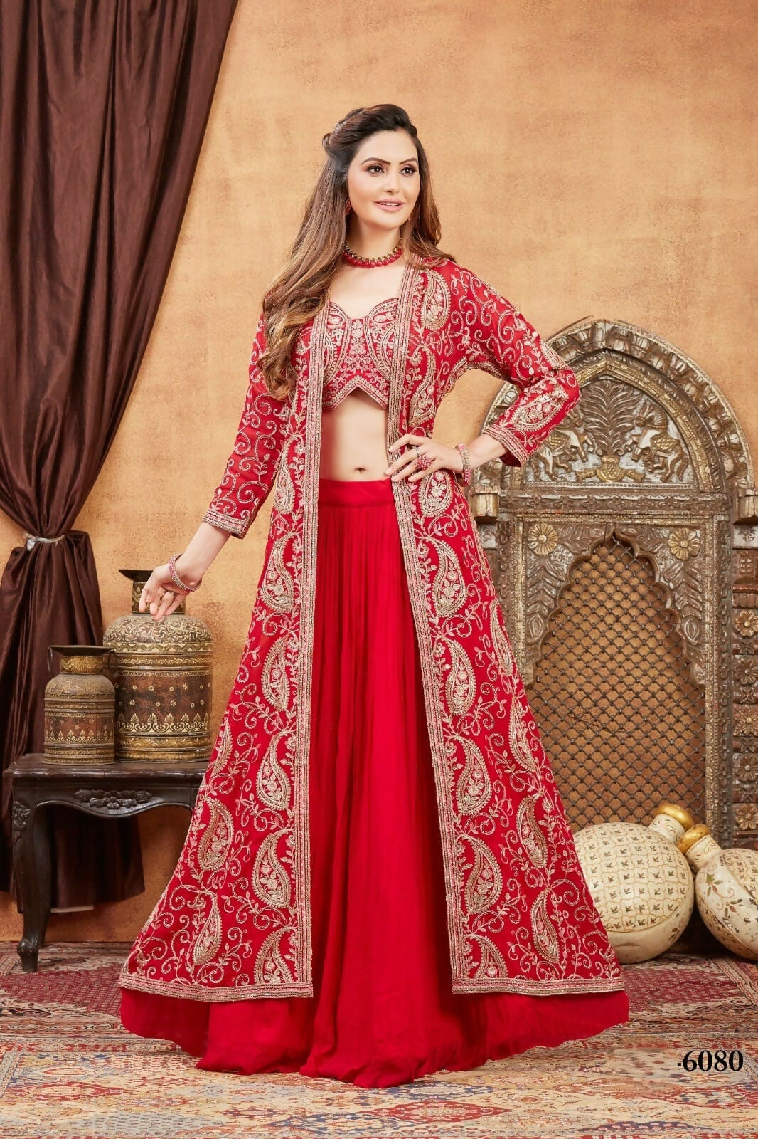 Red Georgette Lehenga Choli with Jacket