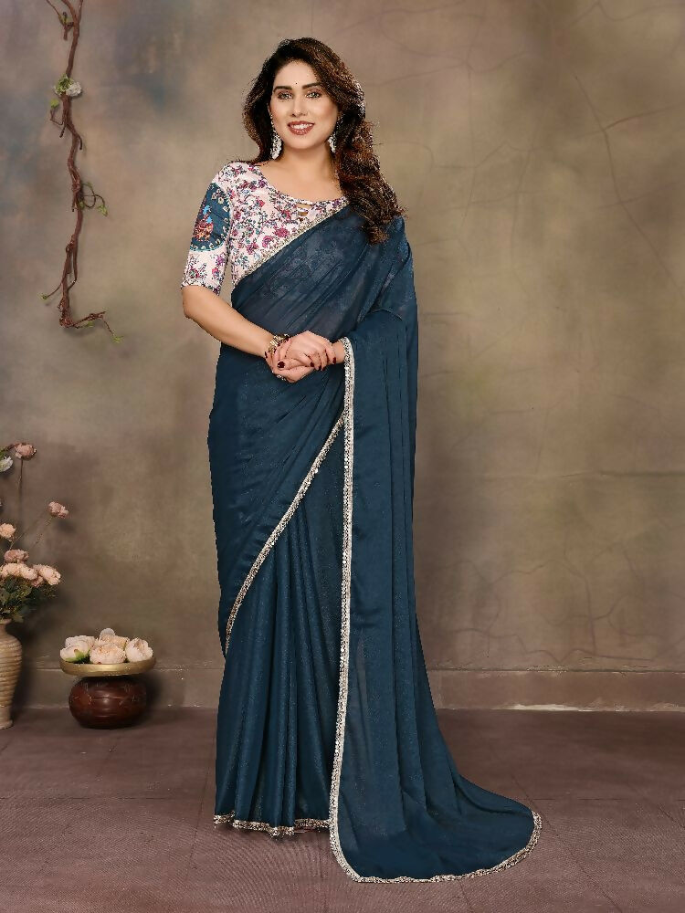 Morpich Star Georgette Saree with Mirror Border and Blouse Piece