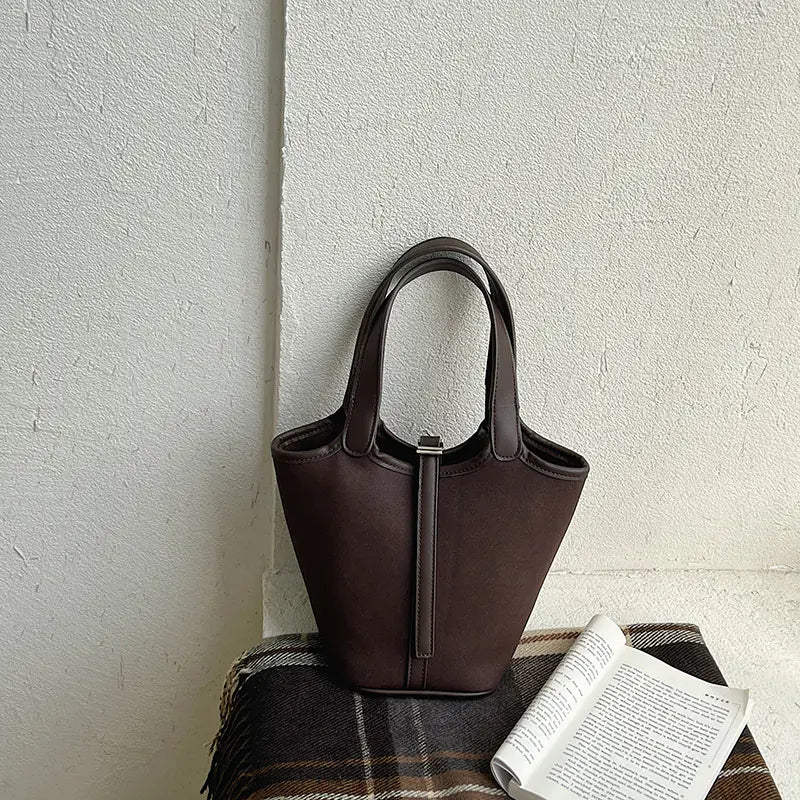 Women's Fashion Bucket Bag Shoulder Handbag with Lock Detail - Image 5
