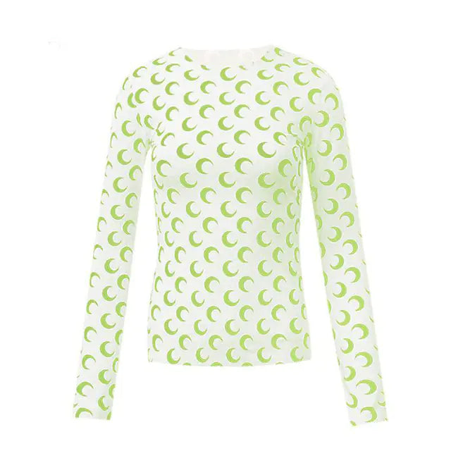 Women Long Sleeve Moon Print Crew Neck Shirt Soft Base Layer - Image 34