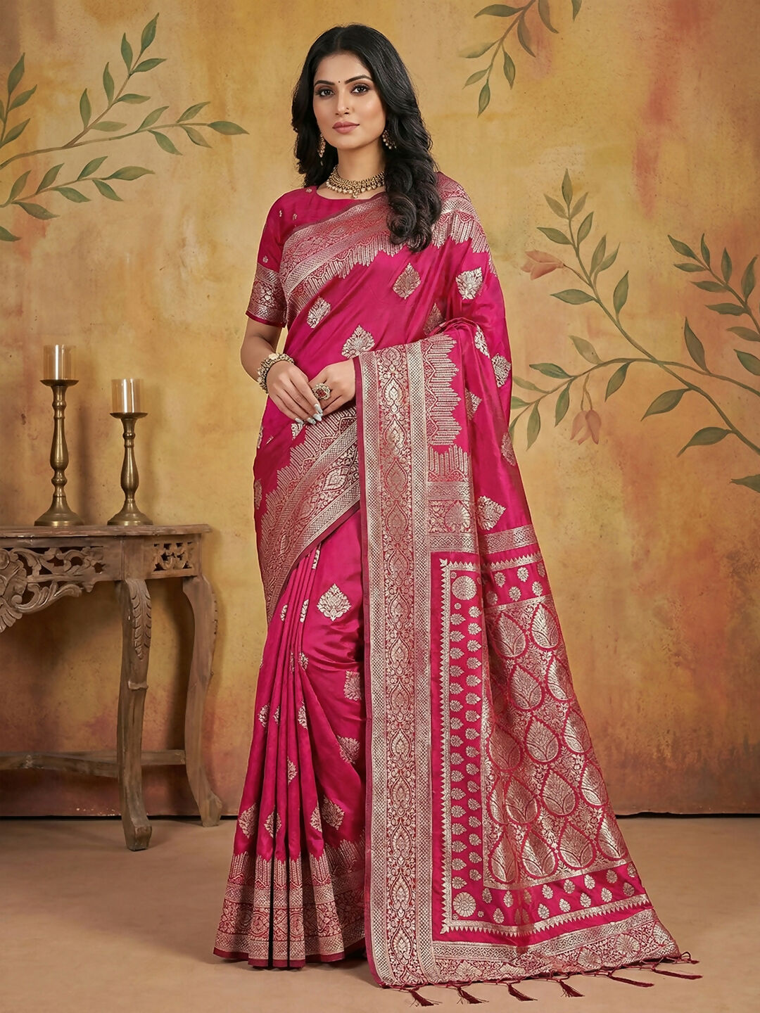 Stunning magenta silk blend saree for festive occasions