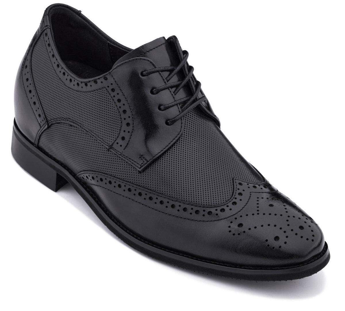 CALTO - Y10655 - 2.8 Inches Taller (Black) - Wingtip Oxford Dress Shoe