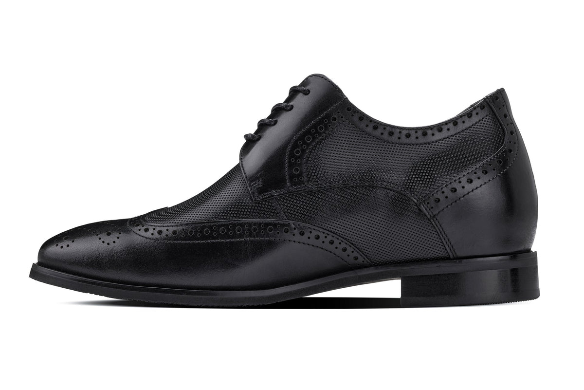 CALTO - Y10655 - 2.8 Inches Taller (Black) - Wingtip Oxford Dress Shoe