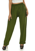 Mehndi green straight-cut rayon cotton palazzo pants