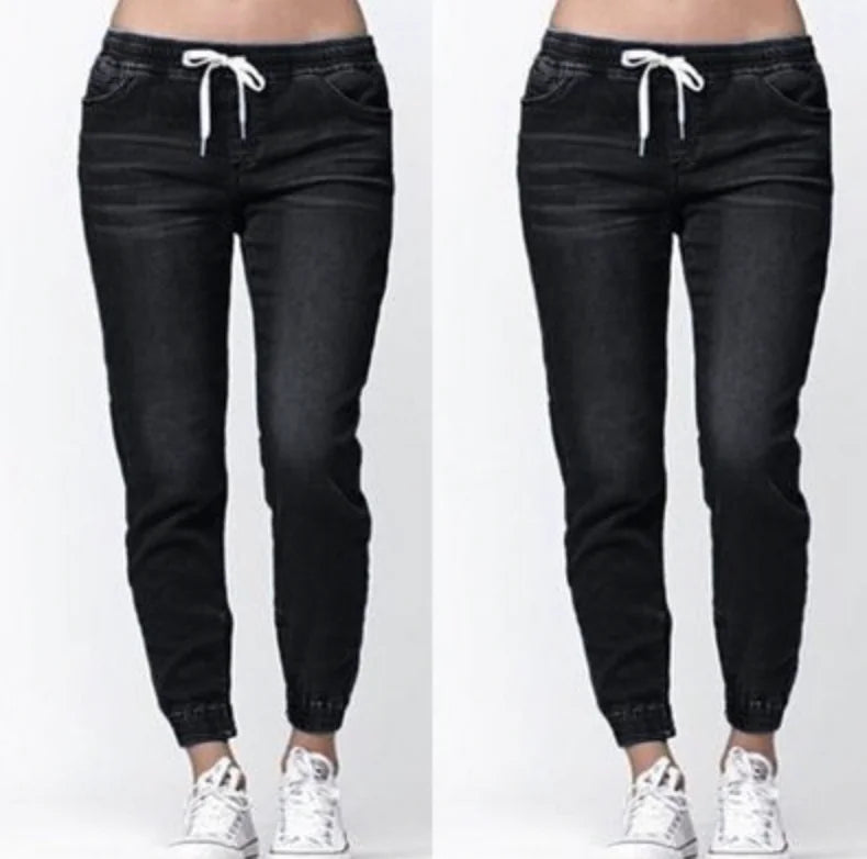 Women's Light Wash Denim Jogger Pants with Drawstring Waist - Image 18