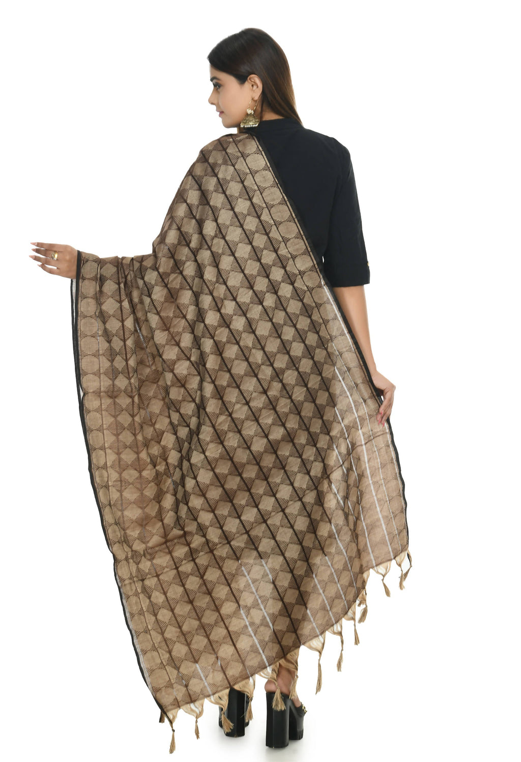 Handloom Cotton Dupatta in Coffee Color - Soft Breathable Wrap