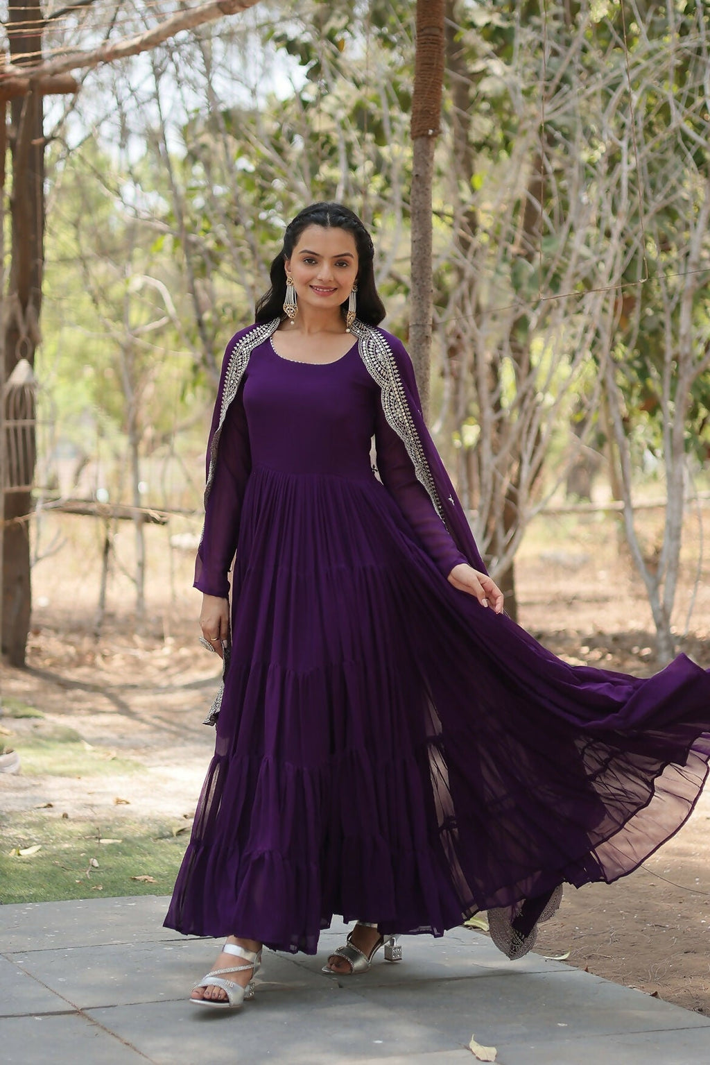 Purple Georgette Kurta Set with Sparkling Sequence Embroidery