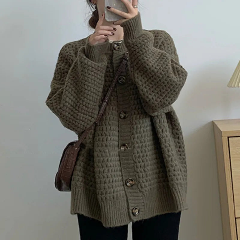 Women's Loose Single-Breasted Knit Cardigan Sweater Coat - Image 10