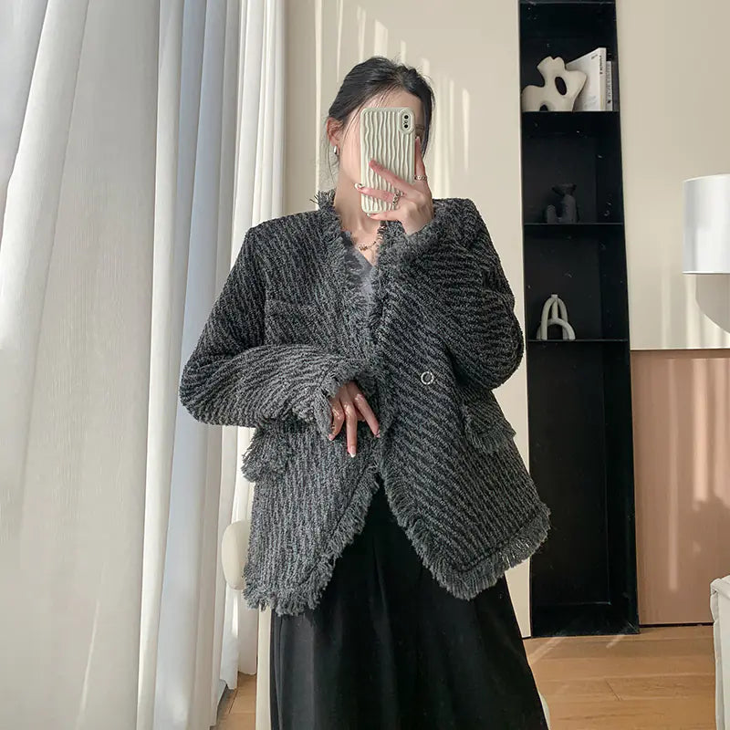 Women's Tassel Wool Coat Set for Winter