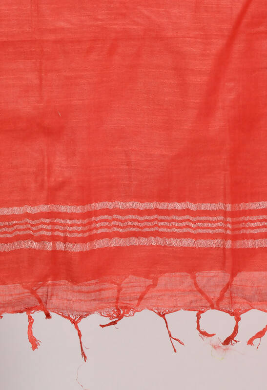 Red Linen Cotton Dupatta with Shimmering Silver Border