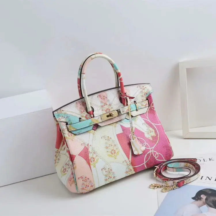 Platinum Classic Leather Handbag with Animal Design