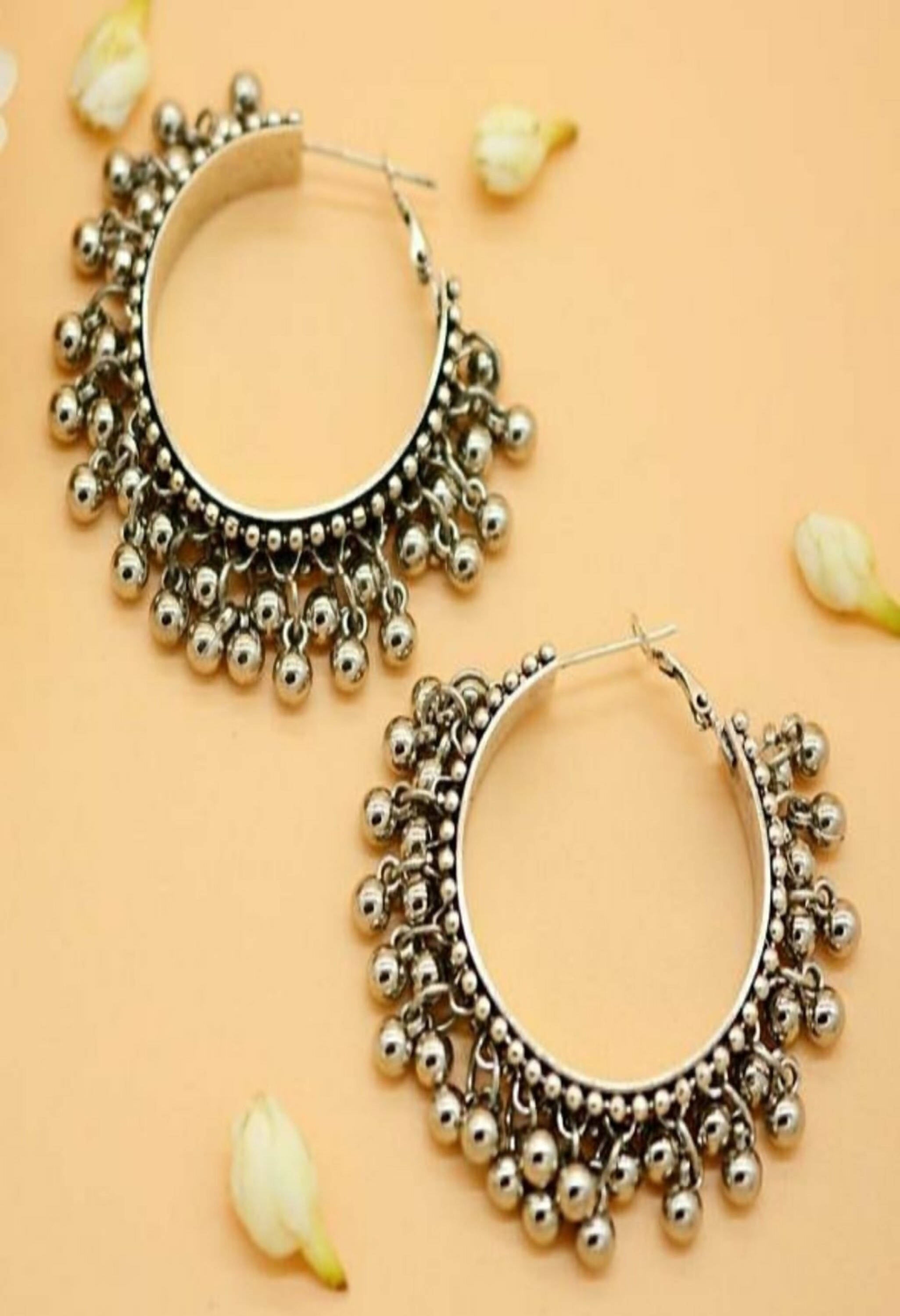 Oxidised Silver Ghungroo Earrings for Bohemian Ethnic Style