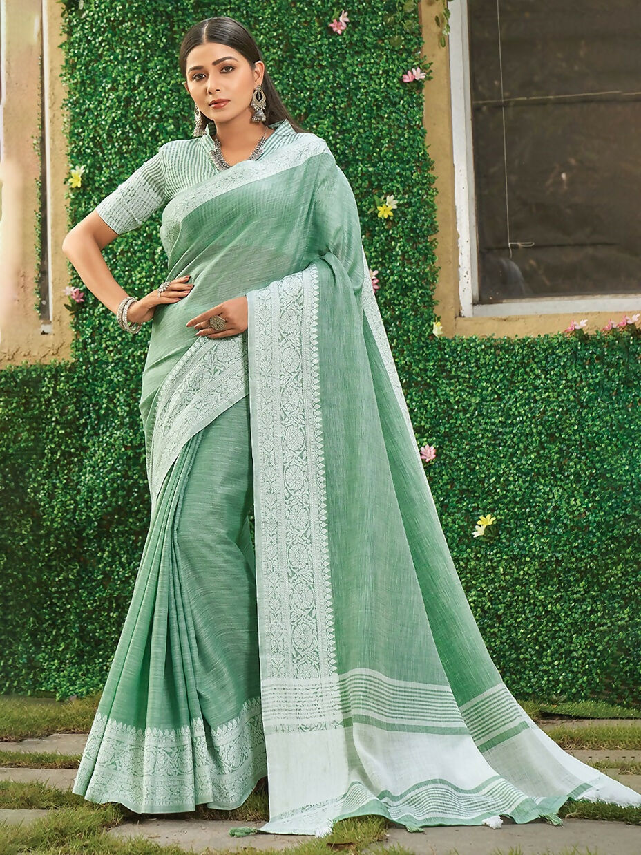 Shree Shyam Fashion Rama Green Linen Saree