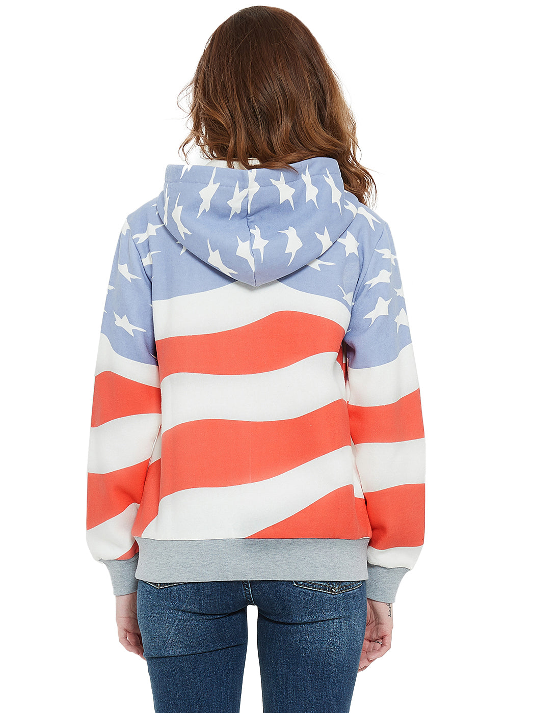 Women's American Flag Print Pullover Hoodie with Pouch Pocket - Image 10