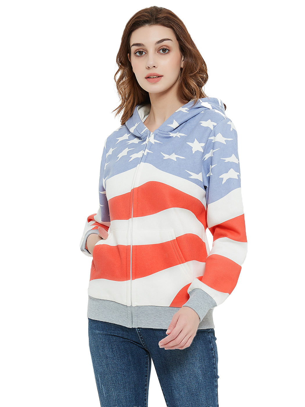 Women's American Flag Print Pullover Hoodie with Pouch Pocket - Image 11