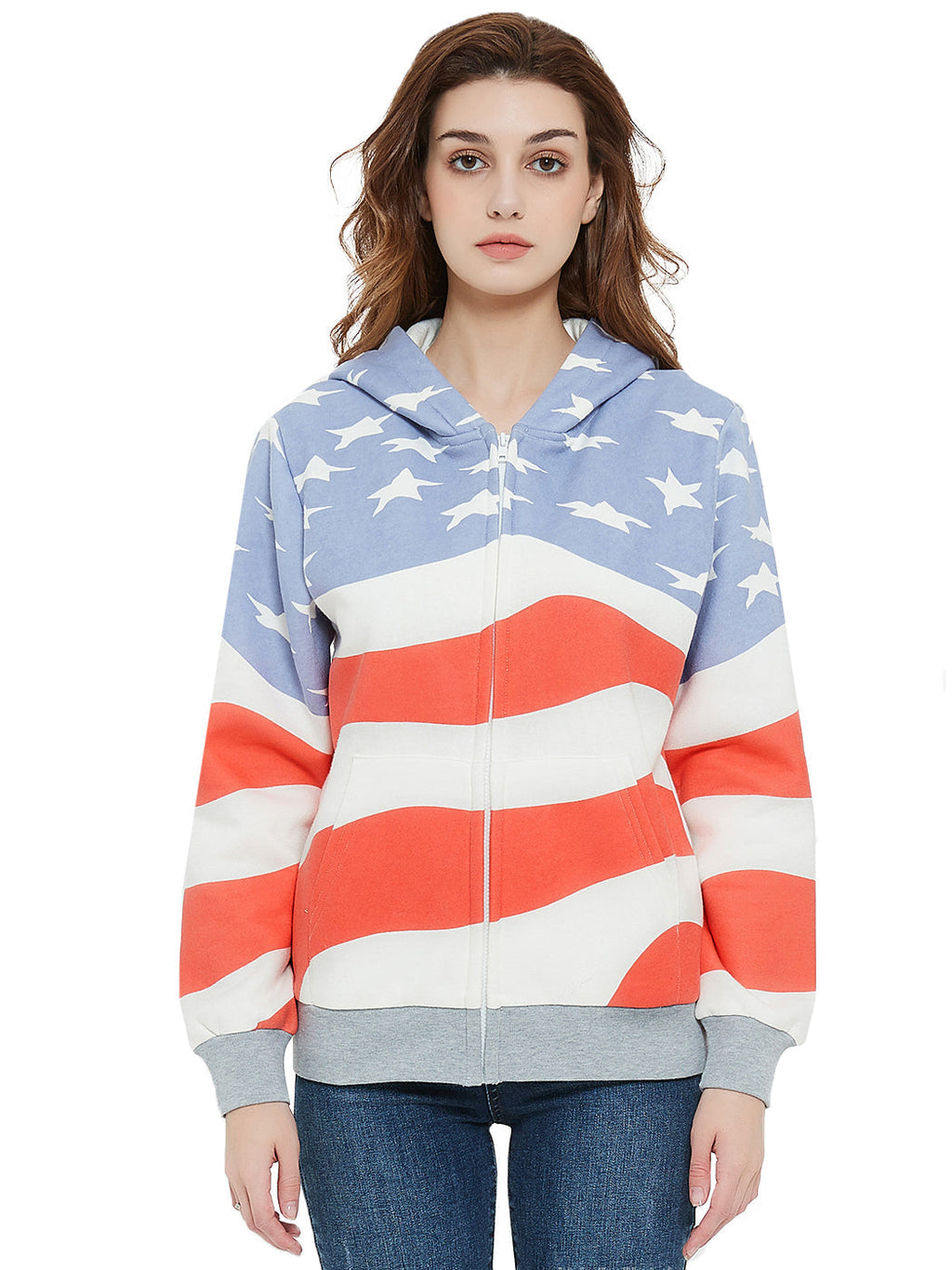 Women's American Flag Print Pullover Hoodie with Pouch Pocket - Image 13