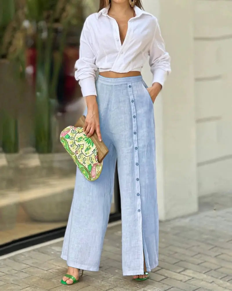 2022 Women's Casual Two-Piece Set: Shirt and Pants
