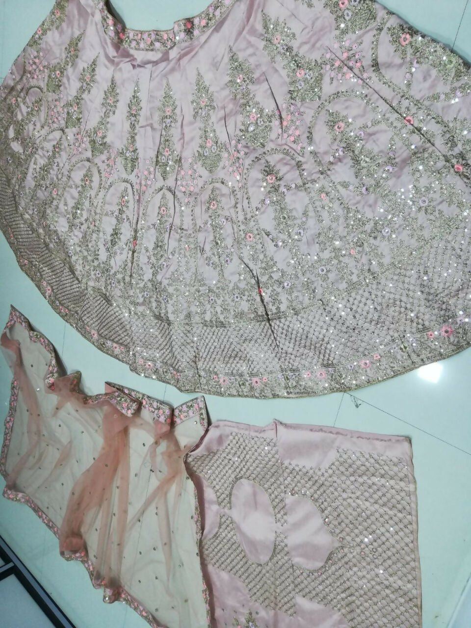 Rose Pink Sequins & Zari Dori Embroidered Lehenga Choli