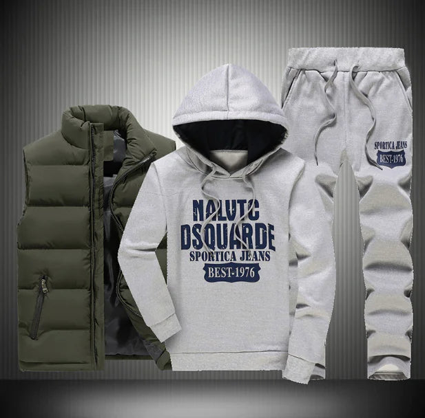 Men's Hooded Sweatshirt and Down Jacket Three-Piece Set