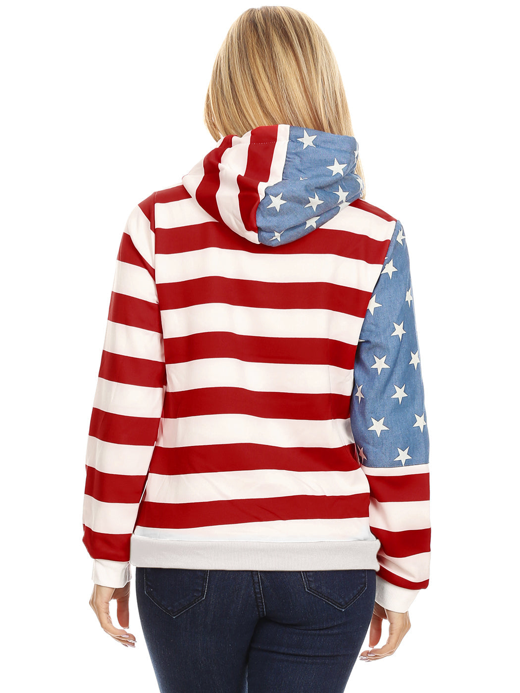 Women's American Flag Print Pullover Hoodie with Pouch Pocket - Image 3