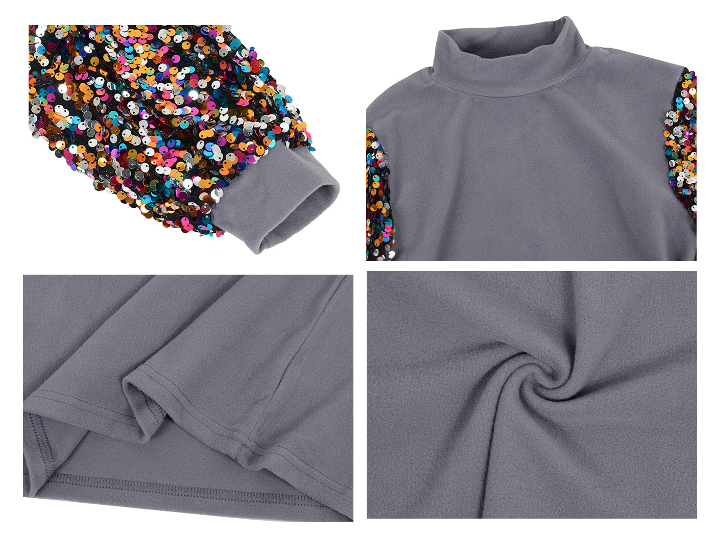 White Mock Neck Long Sleeve Top with Silver Sequin Balloon Sleeves - Image 28