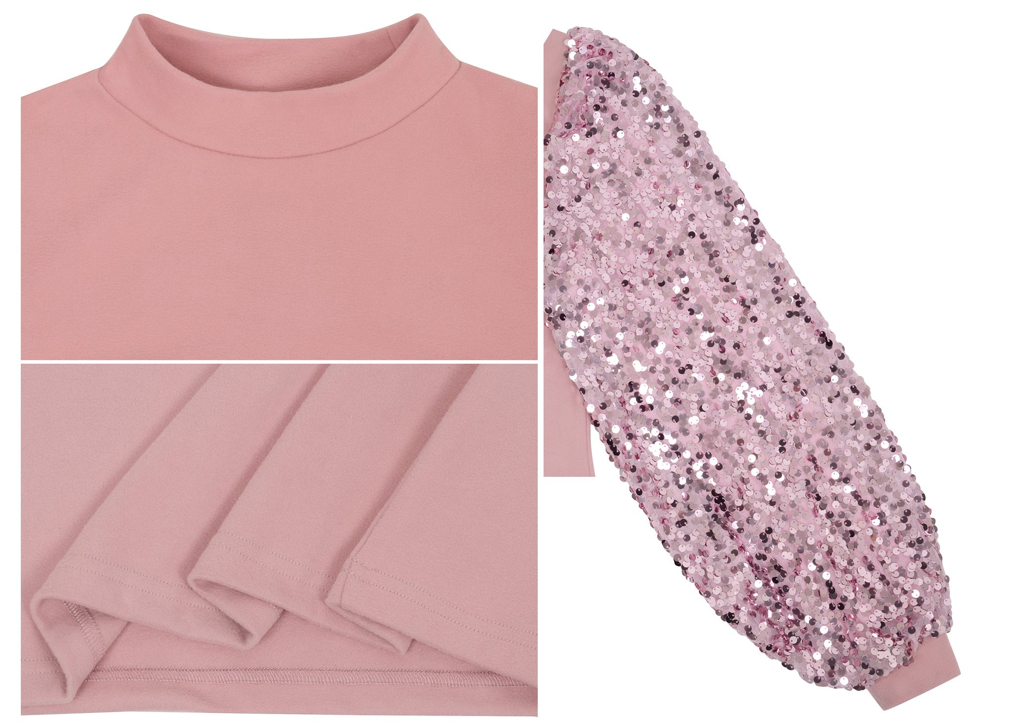 White Mock Neck Long Sleeve Top with Silver Sequin Balloon Sleeves