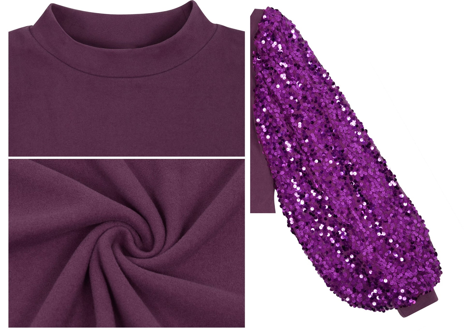 White Mock Neck Long Sleeve Top with Silver Sequin Balloon Sleeves