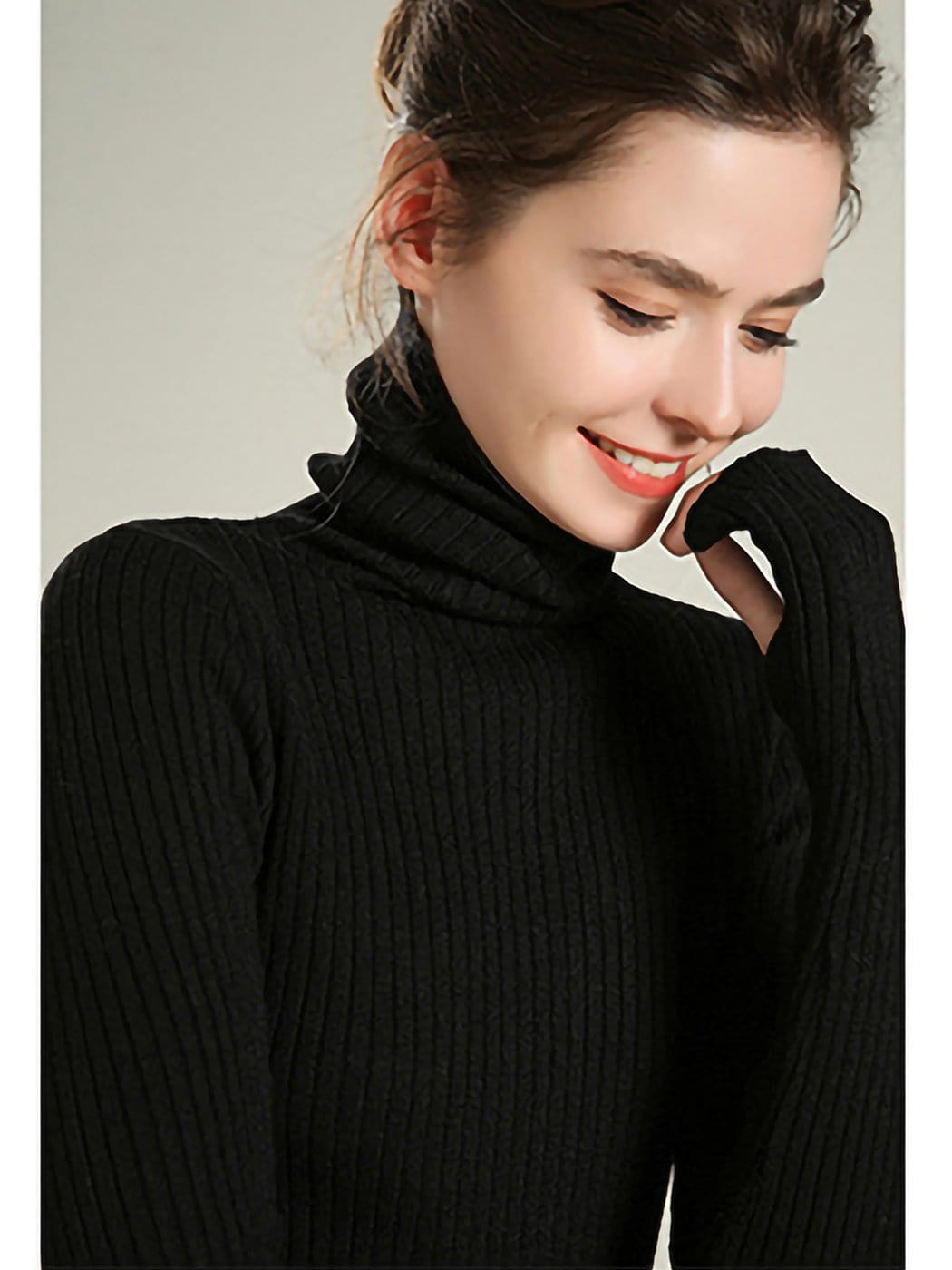 Women's Black Ribbed Long Sleeve Turtleneck Pullover Sweater - Image 3