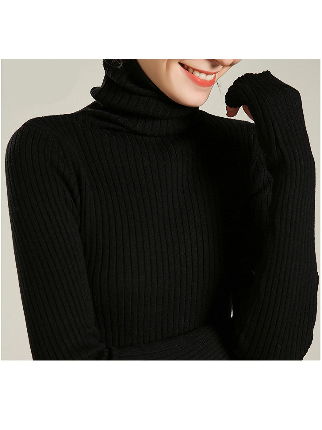 Women's Black Ribbed Long Sleeve Turtleneck Pullover Sweater - Image 4