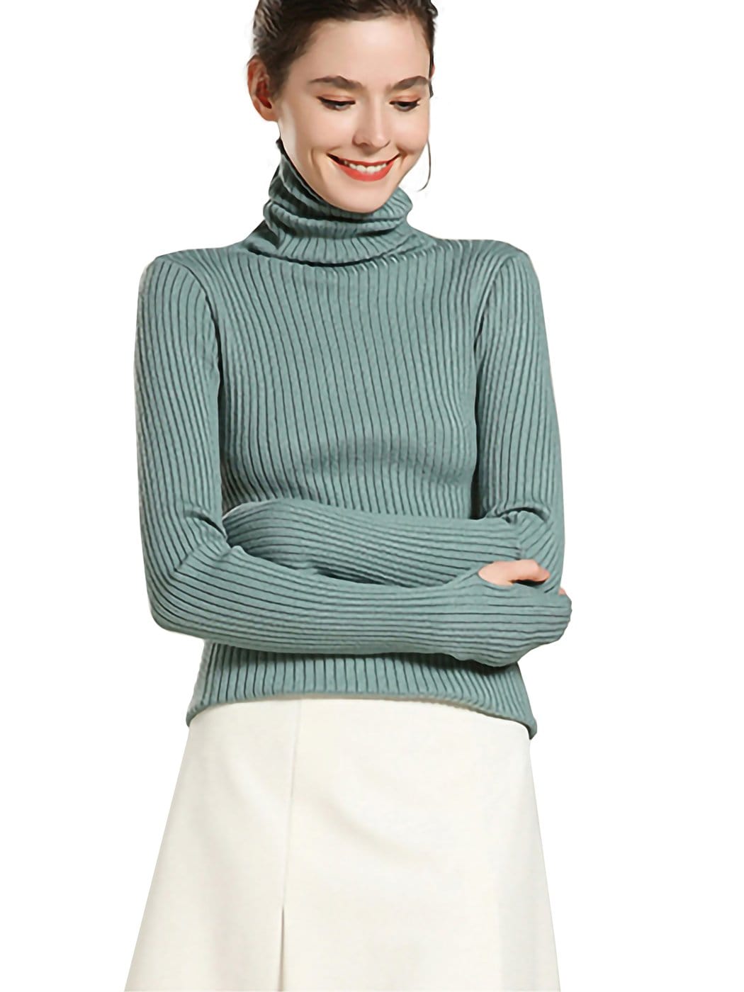 Women's Black Ribbed Long Sleeve Turtleneck Pullover Sweater - Image 7