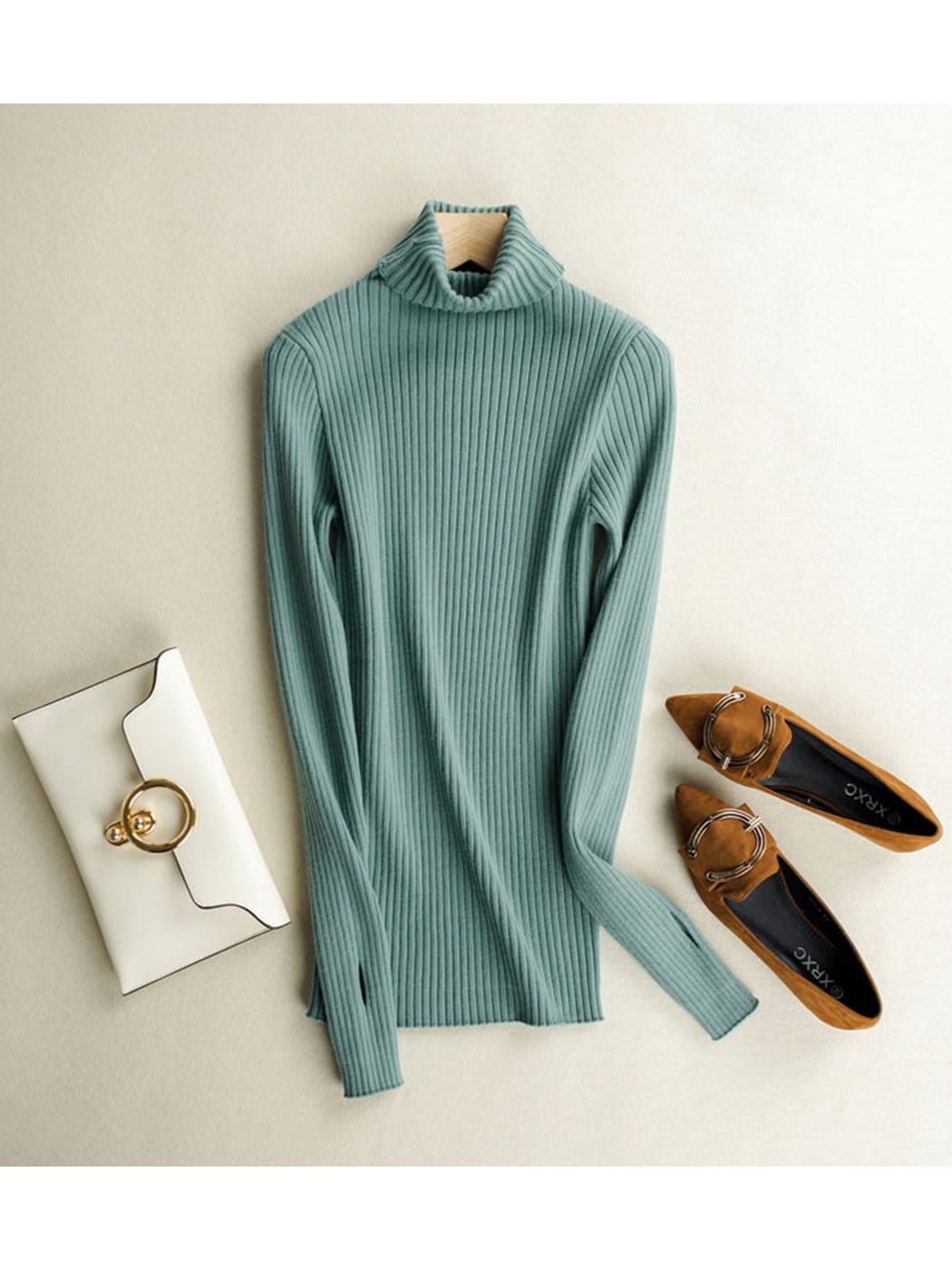 Women's Black Ribbed Long Sleeve Turtleneck Pullover Sweater - Image 10