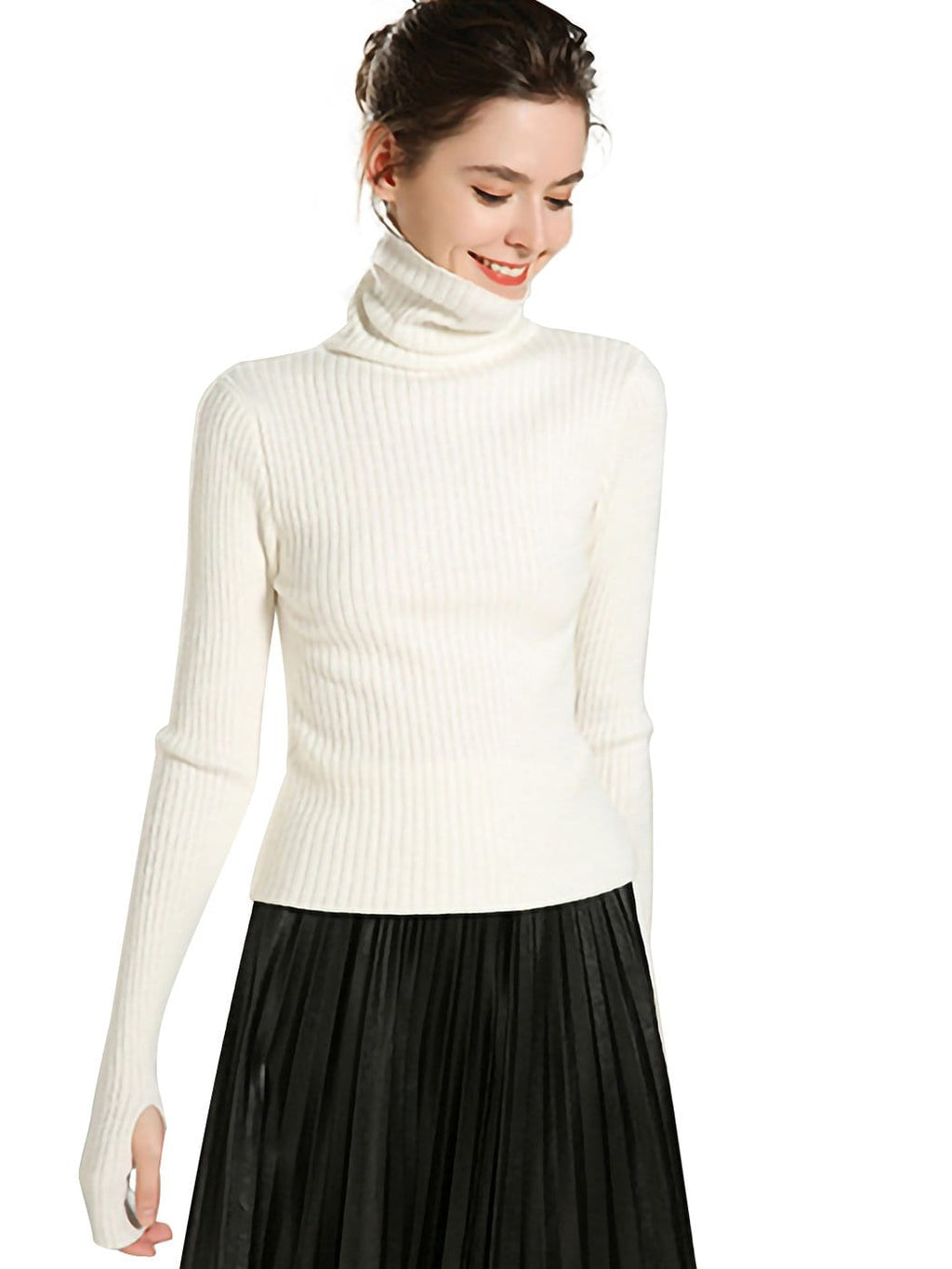 Women's Black Ribbed Long Sleeve Turtleneck Pullover Sweater - Image 12