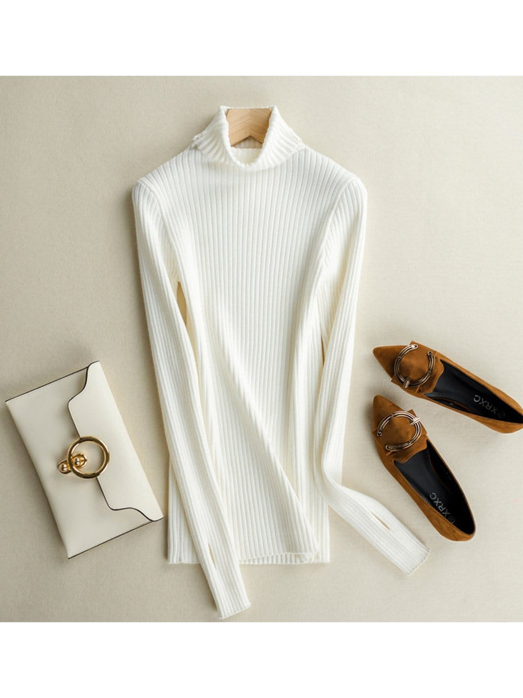 Women's Black Ribbed Long Sleeve Turtleneck Pullover Sweater - Image 17