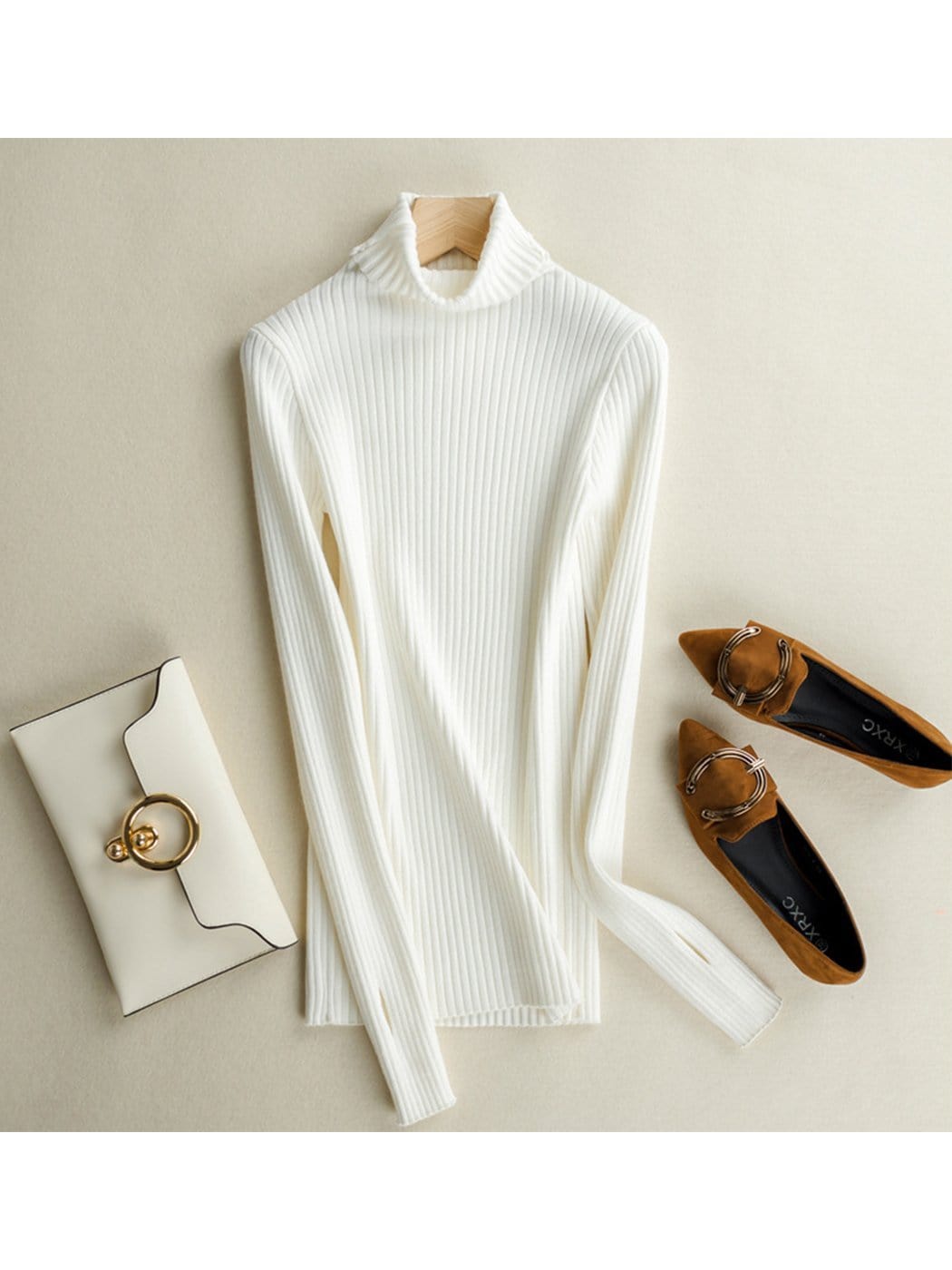 Women's Black Ribbed Long Sleeve Turtleneck Pullover Sweater - Image 17
