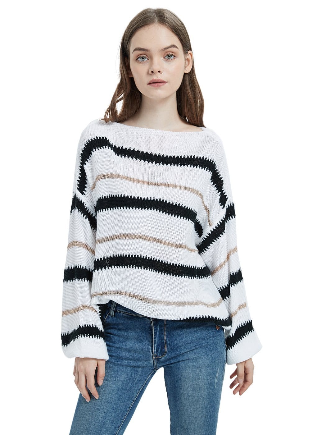 Women's Striped Crew Neck Oversized Knit Pullover Sweater - Image 16