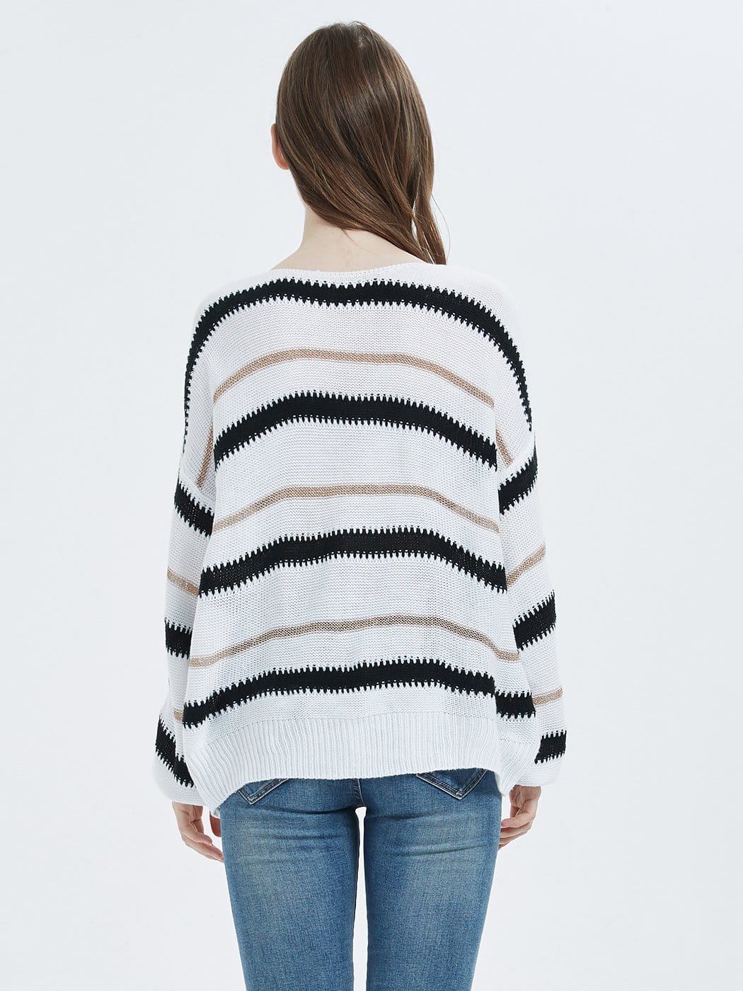 Women's Striped Crew Neck Oversized Knit Pullover Sweater - Image 21