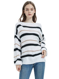 Women's Striped Crew Neck Oversized Knit Pullover Sweater - Image 29