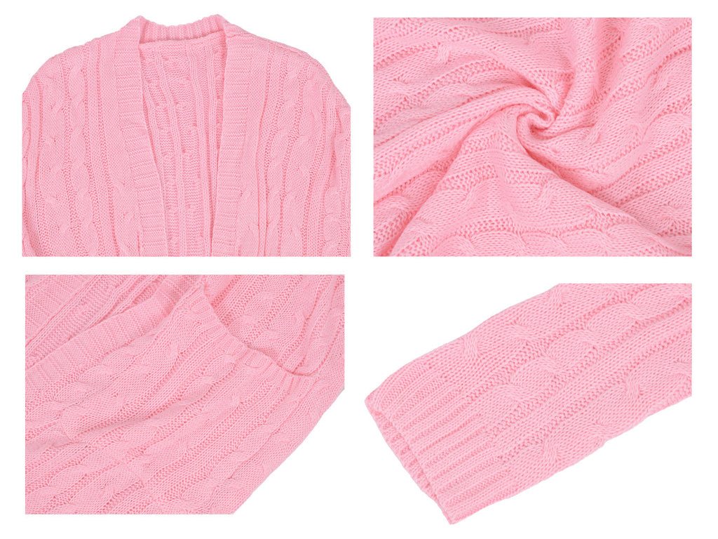 Beige Long Sleeve Cable Knit Open Front Cardigan Sweater - Image 32