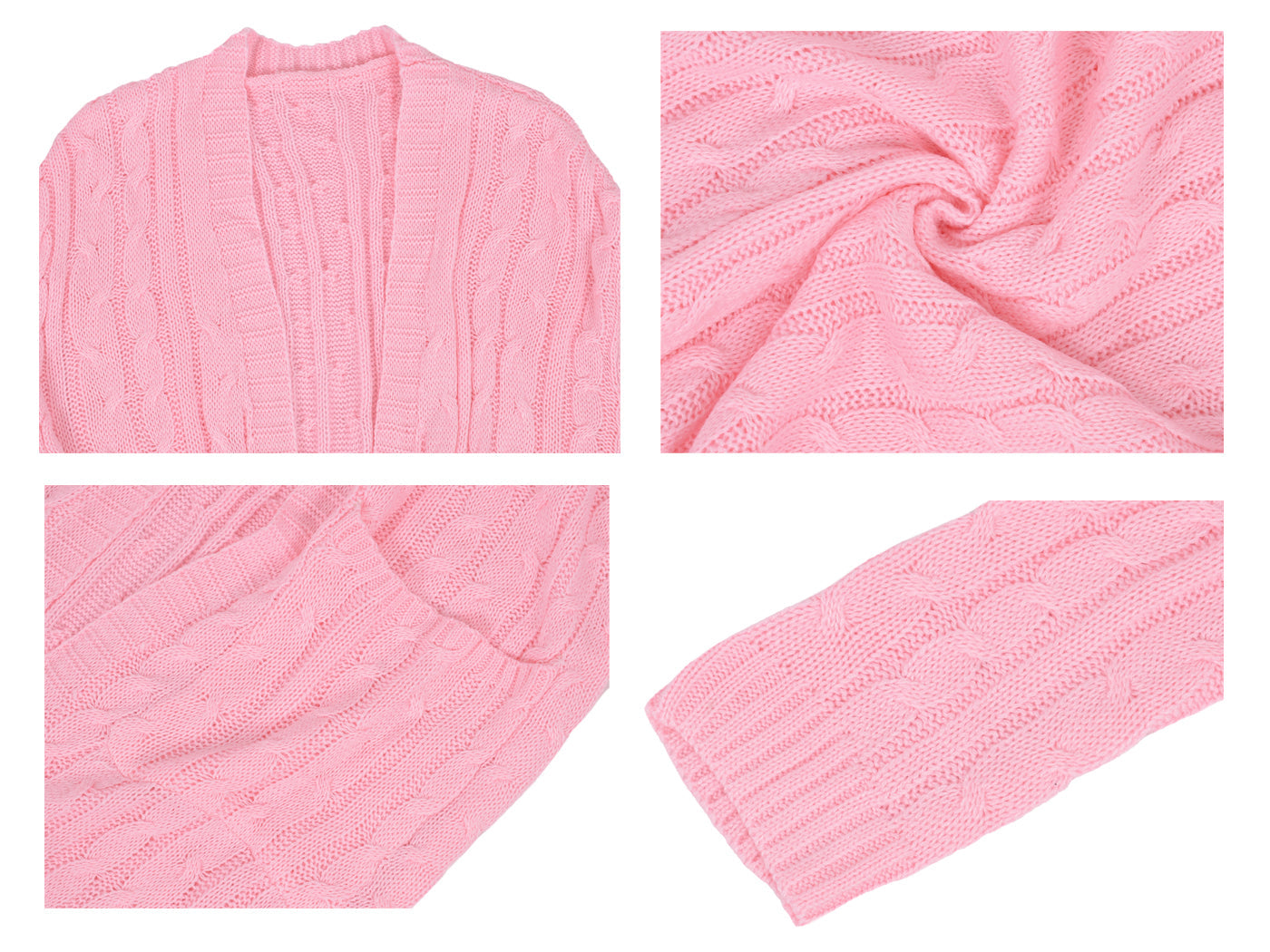 Beige Long Sleeve Cable Knit Open Front Cardigan Sweater - Image 32