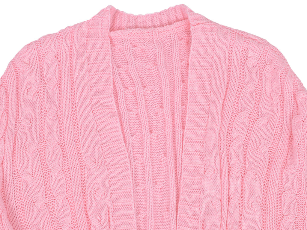 Beige Long Sleeve Cable Knit Open Front Cardigan Sweater - Image 33