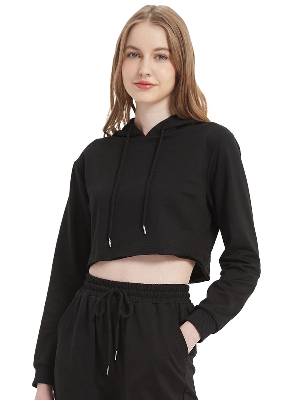 Women's Long Sleeve Crop Top Sweatshirt with Drawstring Hood - Image 4