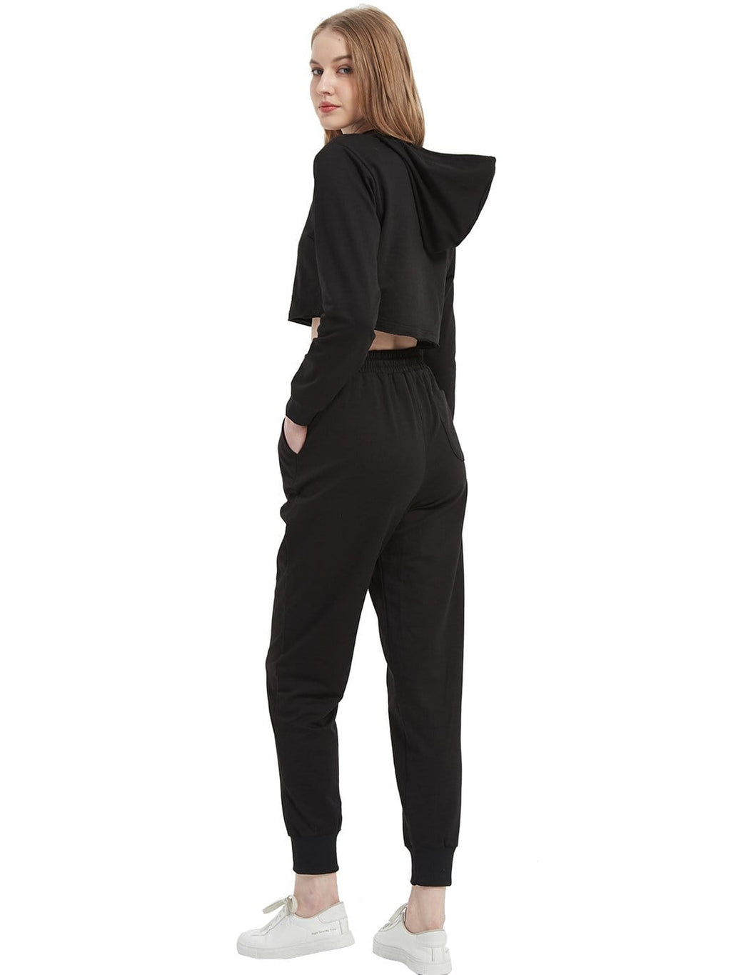 Women's Long Sleeve Crop Top Sweatshirt with Drawstring Hood - Image 5