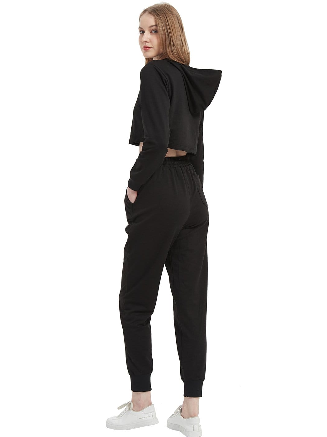 Women's Long Sleeve Crop Top Sweatshirt with Drawstring Hood - Image 5