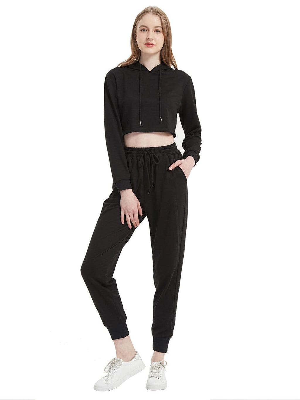 Women's Long Sleeve Crop Top Sweatshirt with Drawstring Hood - Image 6