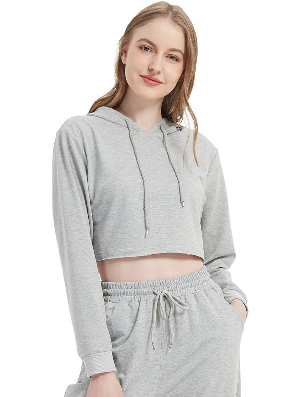Women's Long Sleeve Crop Top Sweatshirt with Drawstring Hood - Image 9